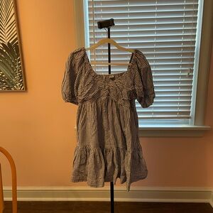 American Eagle Outfitters Brown Puff Sleeve Mini Dress